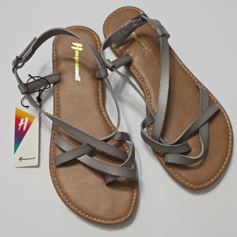 Gray and Brown Strappy Sandals with Ankle Wrap